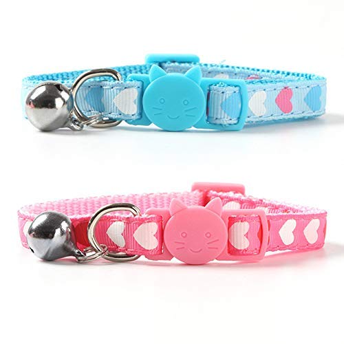 [Australia] - CHUKCHI 4 PCS Kitten Collar,Soft Adjustable Breakaway Safety Cat Collar with Bell 8"-12",Cat Bell Collar with Heart-Shaped Nylon Strip for Cat, Puppy, Kitty 