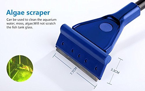 AquaticHI 5 in 1 Multi-Function Aquarium/Fish Tank Cleaning Tool, Algae Scraper, Fish Net, Sponge, Plant Fork, Gravel Rake for Long Deep Fish Tanks 6 in 1 Extendable - PawsPlanet Australia