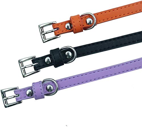 PUPTECK 2 PCS Soft Leather Cat Kitten Collar-Orange, Purple, Black, Khaki, Pink, Blue Black&Khaki - PawsPlanet Australia