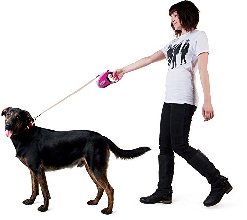 [Australia] - Retractable Dog Leash - Free Bonus Waste Bag Holder & 2 Free eGuides - 16' NO Burn Lead - Pets up to 44 lbs - Easy One Button Brake & Lock Safety System - Large Ergonomic Handle - Built to Last! Pink 