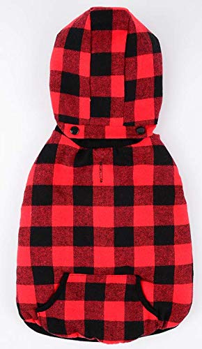 RC GearPro Cozy Waterproof Windproof Reversible British Style Plaid Dog Vest Hooded Shirt Coat Dog Apparel Cold Weather Dog Jacket for Puppy Small Medium Large Dog (M, RED) M - PawsPlanet Australia