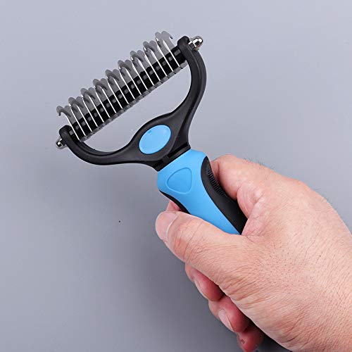 Pet Grooming Brush and Dematting Tool for Detangling Loose Haired and Undercoat, Helps Reduce Tangles and Mats in Long Fur, Gentle and Stress Free (Blue) - PawsPlanet Australia