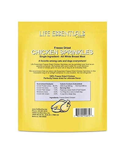 LIFE ESSENTIALS By Cat-Man-Doo All Natural Freeze Dried Chicken Sprinkles for Dogs & Cats - No Fillers, Preservatives, or Additives -- NO Grain Tasty Treat -- 5 Oz Bag -- Made in USA (2 Pack) 2 Pack - PawsPlanet Australia