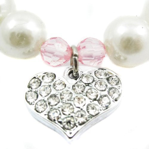 Alfie Pet - Pinky Crystal Heart Pearl Necklace for Dogs and Cats Small Single - PawsPlanet Australia