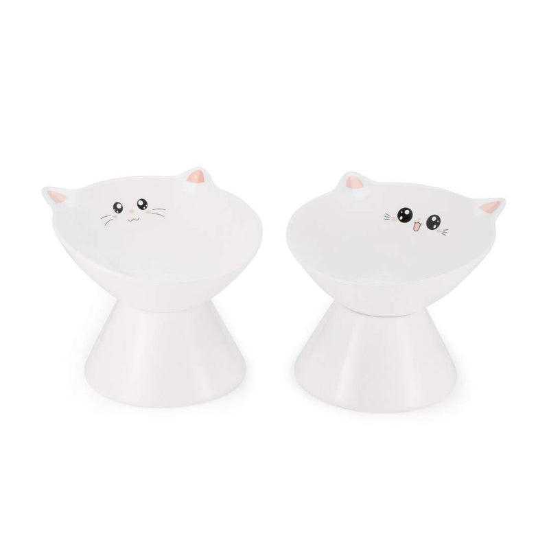 [Australia] - Lollimeow Ceramic Raised Cat Bowls, Elevated Food or Water Bowls, Stress Free, Backflow Prevention, Dishwasher and Microwave Safe, Lead & Cadmium Free FunnyFace 