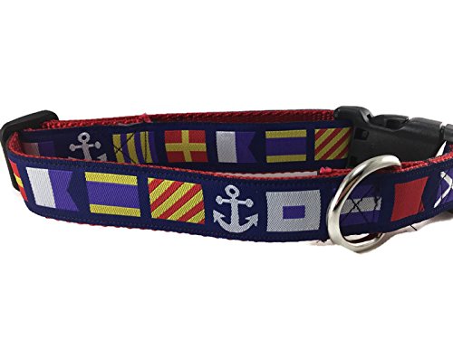 [Australia] - Nautical Dog Collar, Caninedesign, Quick Release Buckle, 1 inch Wide, Adjustable, Nylon, Medium and Large Nautical Flags Large 15-22" 