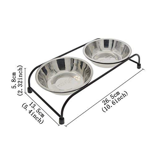 Saim Double Removable Stainless Steel Pet Food Water Bowls with Iron Stand - Raised Dog Feeder - Cat Bowl - Puppy Bowl - Pet Feeder, 4.8-Inch Diameter, Medium - PawsPlanet Australia