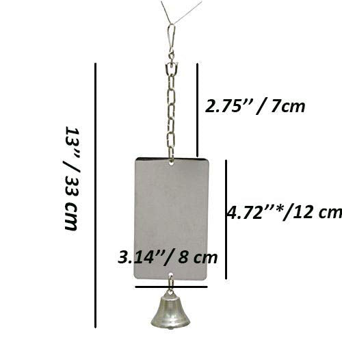 Bird Mirror with Bell,Parrot Cage Toys,Pet Bird Acrylic Mirror with Mirror for Greys Parakeet Cockatoo Cockatiel Conure Lovebirds Canaries Little Macaw African Parrot (3.14''W * 4.72''H) 3.14''W * 4.72''H - PawsPlanet Australia