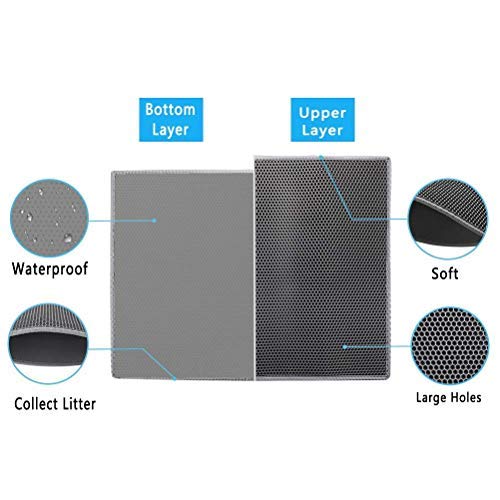 Asobeage Premium Cat Litter Mat(30”X24”) Litter Trapping Mat, Cat Litter Box Mat Scatter Control,Waterproof Double Layer Honeycomb Design,Easy Clean Washable EVA Material 30*24 Grey - PawsPlanet Australia