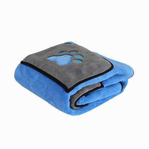 Zellar Pet Drying Towel, Dog Blanket, Microfibre Dog Bathrobe Puppy Cat Absorbent Quick Drying Towel Super Soft Bath Towel for Pet Dog Cat (blue + gray) Blue - PawsPlanet Australia