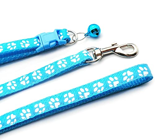 Doggie Style Store Small Dog Puppy Pet Cat Kitten Collar and Lead Set Pawprint Colours Nylon with Bell Adjustable Quick Release Clip Buckle Leash Black - PawsPlanet Australia