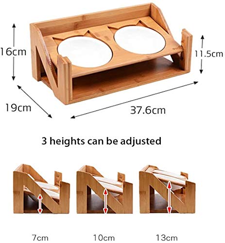 Premium Quality ADJUSTABLE Elevated Cat and Pet Dining Table, Titled Angle Raised Wooden Stand with dual Ceramic Bowls. Adjustable Size for Multiple Pets or Growing Pets - PawsPlanet Australia