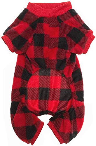 SCENEREAL Pet Pajamas for Dogs Red Plaid Sweaters Soft Clothes X-Small - PawsPlanet Australia