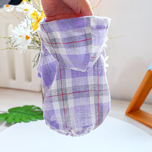 New Plaid Blouse Shirt Pet Clothes Dog Hoodies Breathable Sunshade Smock Frock Linen Cotton Hoodie Purple XS - PawsPlanet Australia