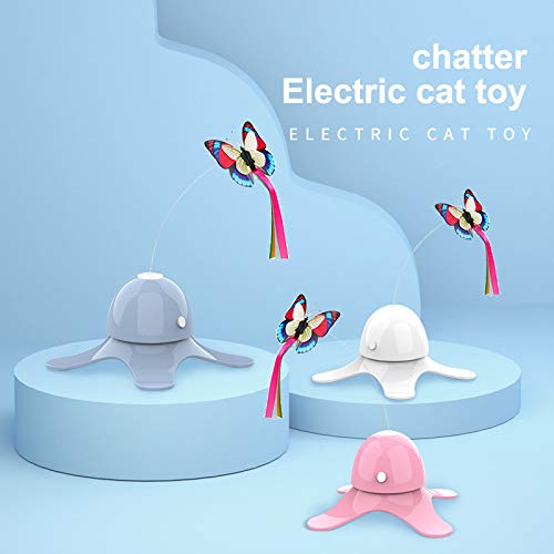 Interactive Electric Automatic Rotating Pet Play Toys Butterfly Cat Toy Kitten for Hunting Chasing and Exercising (White) - PawsPlanet Australia