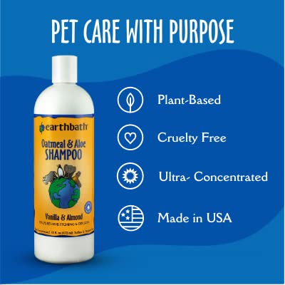 Earthbath Oatmeal & Aloe Pet Shampoo - Vanilla & Almond, Itchy & Dry Skin Relief, Soap-Free, Good for Dogs & Cats, 100% Biodegradable & Cruelty Free - Give Your Pet That Heavenly Scent - 16 fl. Oz 1 - PawsPlanet Australia
