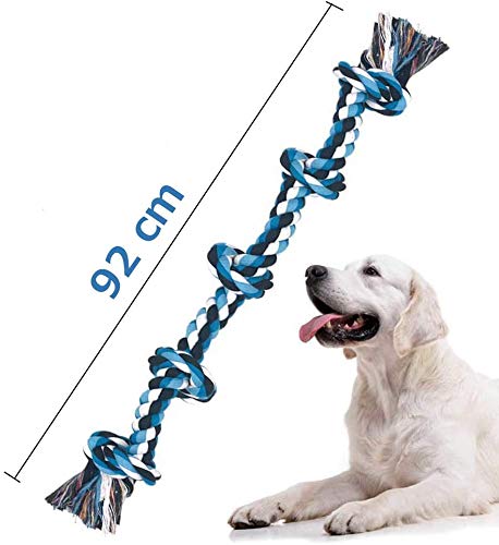 WHALE LEAPING Dog Rope Toys for Aggressive Chewers, 3 Feet 5 Knots Indestructible Dog Chew Toys Tough Nature Cotton for Medium and Large Breed，Dog Tug of War Dog Toy Teeth Cleaning - PawsPlanet Australia