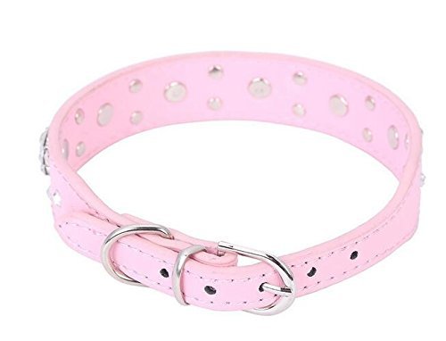 Ericotry Adjustable Pet Dog Leash Pet Collars Necklace Rhinestone Bling Flower Studded PU Leather Dog Collar For Medium Pet Dogs (Pink) Pink - PawsPlanet Australia