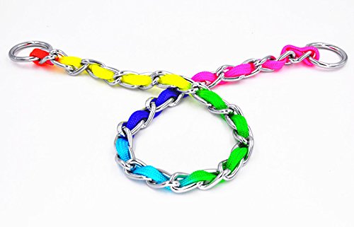 [Australia] - JWPC Rainbow Color Stainless Steel P Chock Metal Chain Training Dog Pet Collars Necklace Walking Training Pet Supplies Small Medium Large Dogs 4.0mm*60cm/(23.7") (collar) 