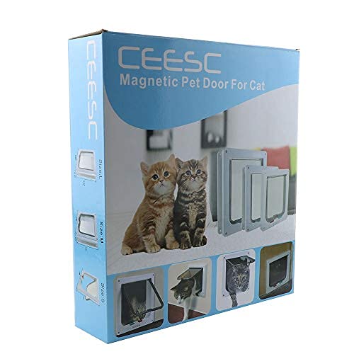 CEESC Cat Flap Door Magnetic Pet Door With 4 Way Lock for Cats, Kitties and Kittens, 3 Sizes and 2 Colors Options (L: 9.25"(W) x 9.84"(H) x 2.17"(D), Black) L- Inner size: 2.17"(D) x 7.08"(W) x 7.48"(H) - PawsPlanet Australia