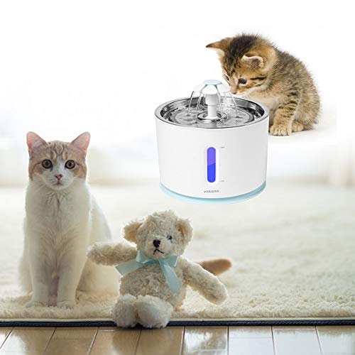 [Australia] - Vekonn Cat Water Fountain, Stainless Steel Top and Intelligent Auto Power Off Pump 3 Carbon Filters, 1 Mat and 2 Cleaning Brushes, Water Level Window with LED Light Green 