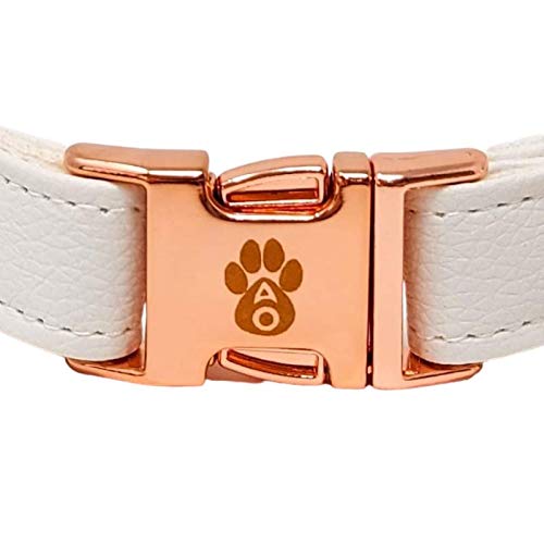 Animal Outfitters UK Marshmallow Collection Vegan | Faux Leather | Dog Collar | White and Rose Gold | Puppy Collar | Adjustable for Small or Large Dogs (Small) | PU Leather | Soft leather dog collar - PawsPlanet Australia