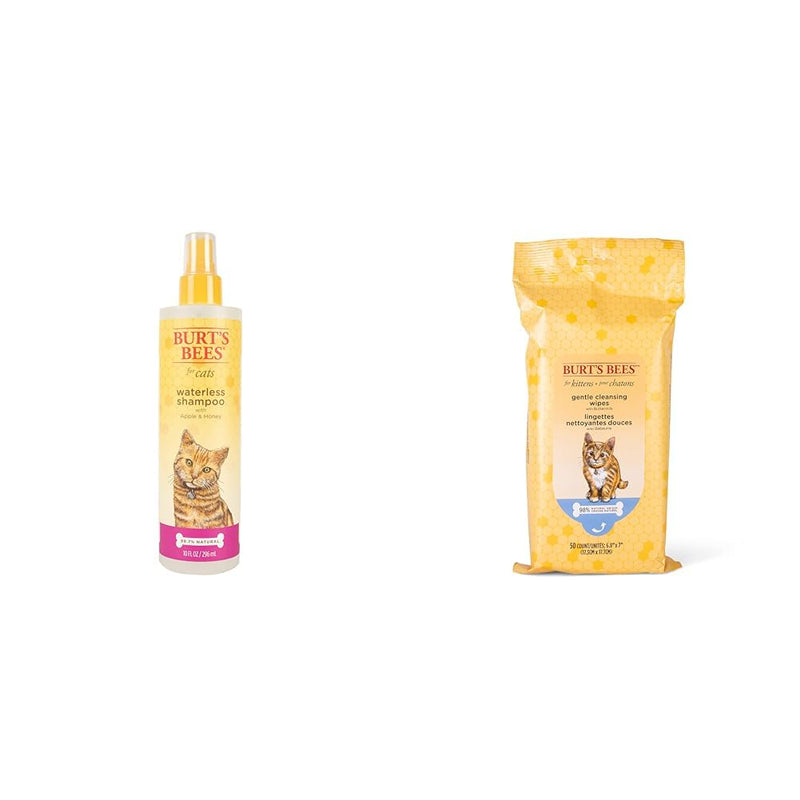 Burt's Bees for Pets Cats Grooming Bundle: Natural Waterless Shampoo with Apple & Honey, 10 Fl Oz and Kitten Wipes with Buttermilk, 50 Count | Made in The USA - PawsPlanet Australia