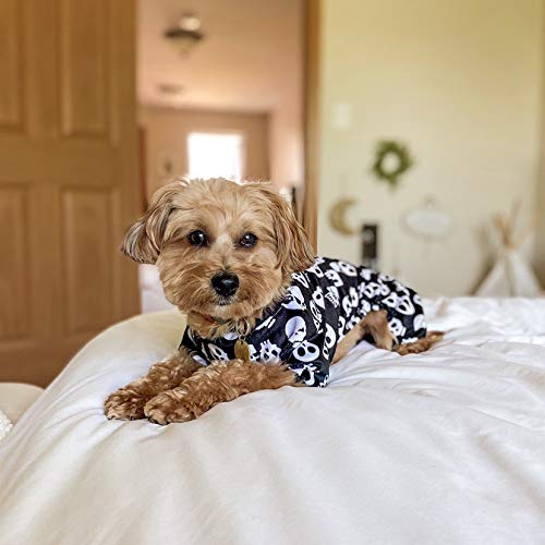 [Australia] - CuteBone Christmas Dog Pajamas Jumpsuit Shirt Winter Sweater Cute Holiday Pjs Halloween Pet Clothes Bodysuit for Doggie Onesies X-Small Black white skeleton 