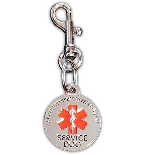 [Australia] - Activedogs Service Dog Chrome Tag - Double Sided - ADA Access Required by Federal Law with Red Medical Alert Symbol 1.25 inch. Easily to Attach to Collar, Leash or Harness Vest 