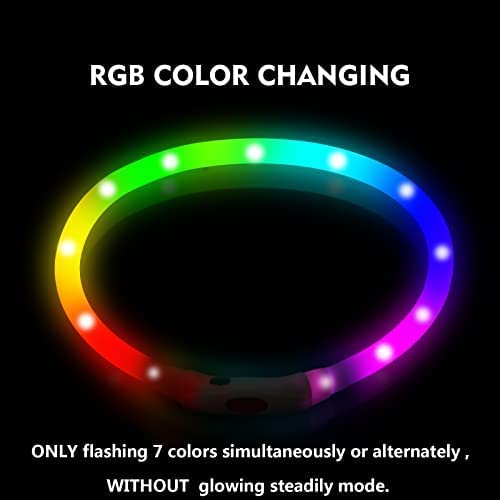 NOVKIN LED Dog Collar, Rechargeable Dog Collar with RGB Color Changing, Waterproof Dog Lights Make Pet Visible and Safe for Night Walks for Small Medium Dogs Rainbow - PawsPlanet Australia