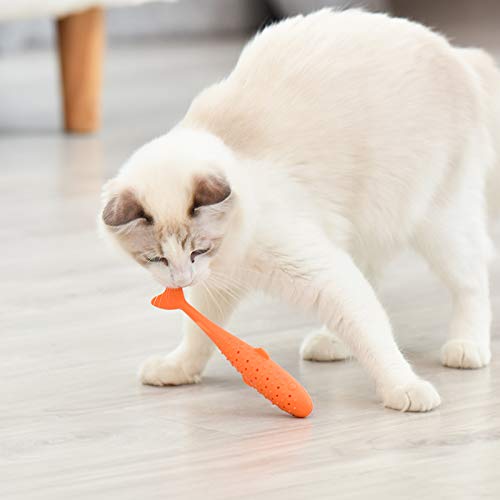 [Australia] - New Version 2 Pieces Cat Catnip Chew Toy Fish Shape Pet Interactive Toy Durable Enviromental Silicone Cleaning Tooth Brush for Cat Kitten 