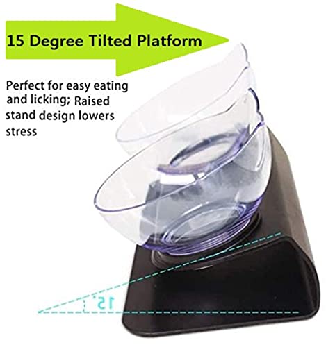 Cat Elevated Double Transparent Plastic Bowl,Pet Feeding Bowl | Raised The Bottom for Cats and Small Dogs ，Cute Cat Face Double Bowl (Black Base+2 Bowls) black base+2 bowls - PawsPlanet Australia