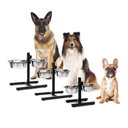 King International Super Dog Adjustment Feeding Stand U Type with 2 Bowls H-Base Double Bowl Stand Two Stainless Steel Removable Bowls - PawsPlanet Australia