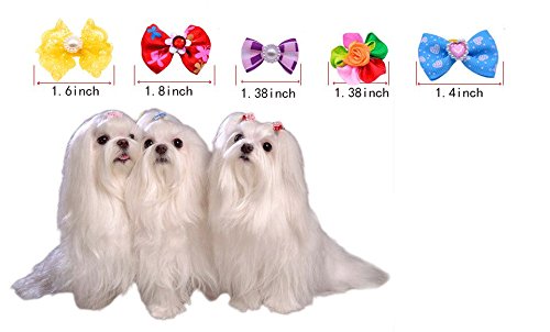 Yagopet 50pcs/Pack Cute New Dog Hair Bows Pairs Rhinestone Pearls Flowers Topknot Mix Styles Dog Bows Pet Grooming Products Mix Colors Pet Hair Bows Topknot Rubber Bands - PawsPlanet Australia