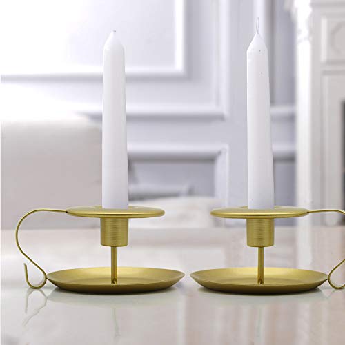 VINCIGANT Gold Taper Candle Holders Set of 4, Chamberstick Candlestick Holders for Wedding Party Fireplace Ceremony, Candlelight Stand for Christmas Dining Room Decoration Centerpieces - PawsPlanet Australia