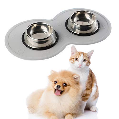 [Australia] - POSAPET Silicone Dog Cat Bowl Mat Waterproof Pet Feeding Mat Non-Slip Dog Placemat Water Bowl Pad Gray 18.7″x10.63″ 