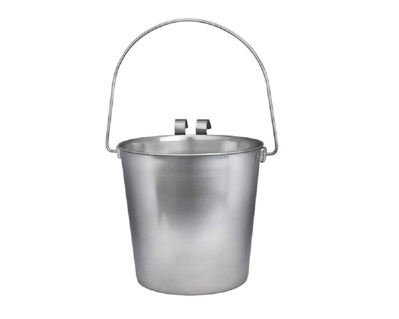 Indipets Heavy Duty Stainless Steel Flat Sided Pail with Hooks - Lays Flat Against Dog Kennel, Crate or Fence 1 Quart - PawsPlanet Australia
