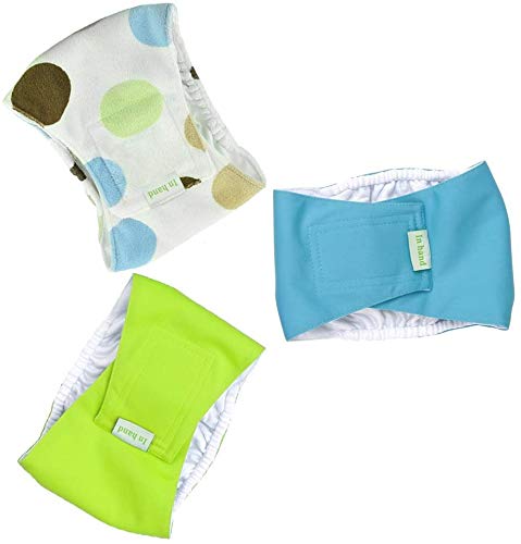 IN HAND Washable Male Dog Diapers(Pack of 3), Premium Reusable Belly Bands for Male Dogs, Durable Male Dog Belly Wrap, Comfy Doggie Diapers Size XXS(Newborn dogs) Polka Dot,fluorscent Green,light Blue - PawsPlanet Australia