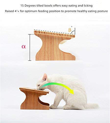 Premium Elevated Pet Bowls, Raised Dog Cat Feeder Solid Bamboo Stand with Ceramic Food Feeding Bowl - Cute Kitty Bowl for Cats and Puppy (one-bowl) One-Bowl - PawsPlanet Australia