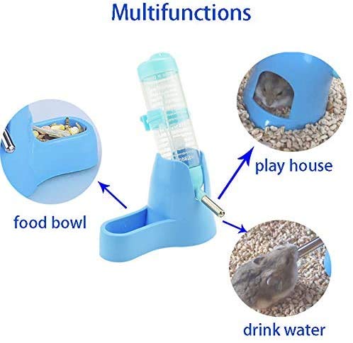 Jasa 1PCS 4oz Hamster Water Bottle, Hedgehog Supplies, 3 in 1 Food Bowl Small Animals Hamster Hideout Water Dispenser Automatic pet Bottle(125ML) Blue - PawsPlanet Australia