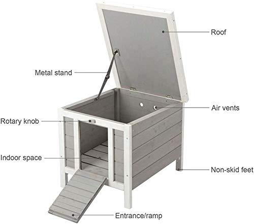 BUNNY BUSINESS Cat/Puppy/Rabbit/Guinea Pig Wooden Hide House - 50 x 42 x 43cm (Grey) GREY - PawsPlanet Australia