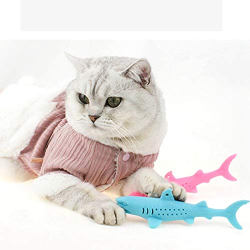 IKAAR Catnip Toys Interactive Cat Toys Catnip Fish Toy Toothbrush, Soft Mint Shark Shaped Cat Chew Toy for Cats Kitten Chew Pet Supplies Pack of 2 (Blue + Pink) - PawsPlanet Australia