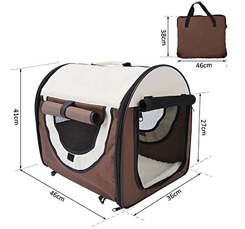 Pawhut Folding Fabric Soft Pet Crate Dog Cat Travel Carrier Cage Kennel House Brown 46L x 36W x 41H cm - PawsPlanet Australia
