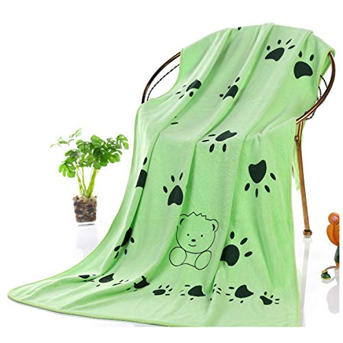 CandS Microfibre Large Dog/Cat Towel Super Soft And Very Absorbent Paw Print Design (Green) Green - PawsPlanet Australia