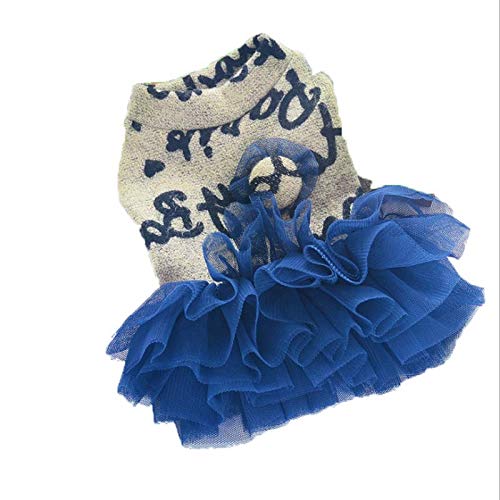 None Letters printed dog dress wedding dress blue splice dog outfits (chest girth18'') chest girth18'' - PawsPlanet Australia