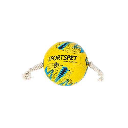 SPORTSPET Tough Durable Football Training Ball With Ropes - Dog Toy - Exercise Ball - Training Ball - Non Toxic And Environmentally Friendly - For Dogs And Puppy's - Size 1 Size 1 - Sm - PawsPlanet Australia