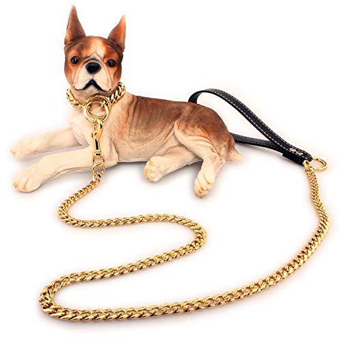 3ft/4.5ft Heavy Duty Chains Stainless Steel 18k Gold Plated Metal Chew-Proof Dog Leash Dog Chains with Padded Handle for Large & Medium Size Dogs 40 inch chain length - PawsPlanet Australia