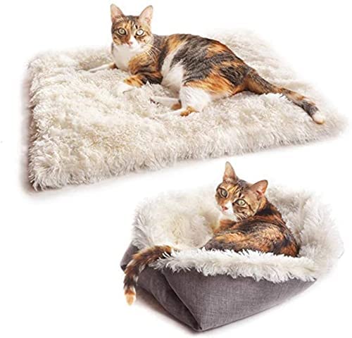 ToKinCen Pet Bed for Cat and Small Dogs, Function 2 in 1 Plush Soft Blanket Cushion Bed for Indoor Cats Dogs Foldable Washable Convertible Self-Warming for Kittens Puppy Dog?grey? - PawsPlanet Australia