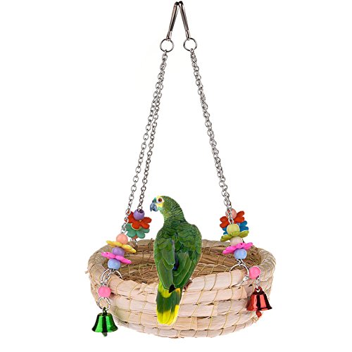 [Australia] - Woven Straw Nest Bed Large Bird Swing Toy with Bell for Parrot Cockatiel Parakeet African Grey Cockatoo Macaw Amazon Conure Budgie Canary Lovebird Finch Hamster Chinchilla Cage Perch 