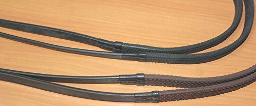 Cwell Equine Classic Super Soft Jelly Rubber Pimple Grip Leather Reins Black/Brown (FULL, BLACK) Full - PawsPlanet Australia